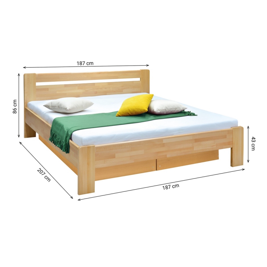 AMARA solid beech double bed with slatted base and storage, 180x200 cm