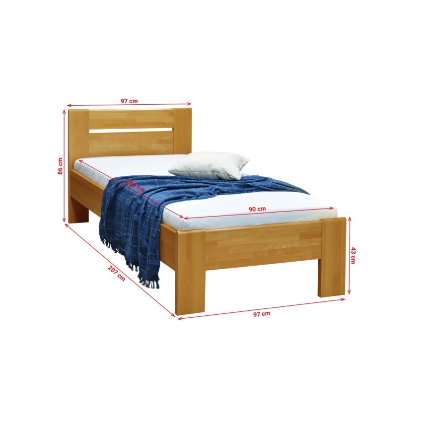 AMBER single bed 90x200 cm, light walnut