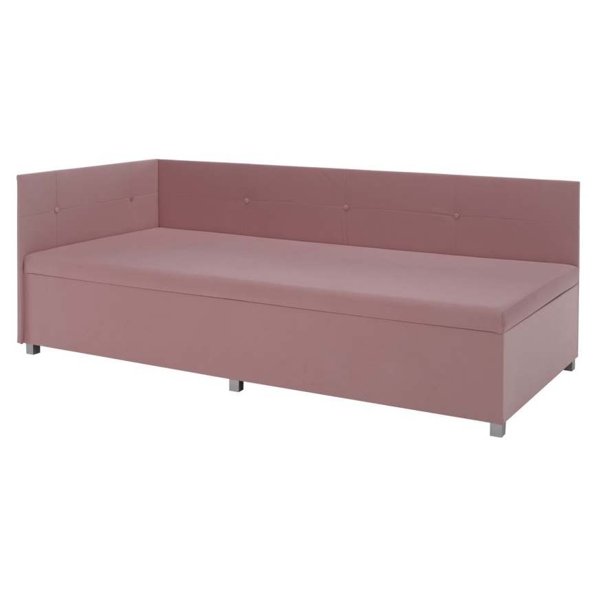 AMSTERDAM Upholstered Daybed with Reversible Headboard and Storage, 90x200 cm, Pink