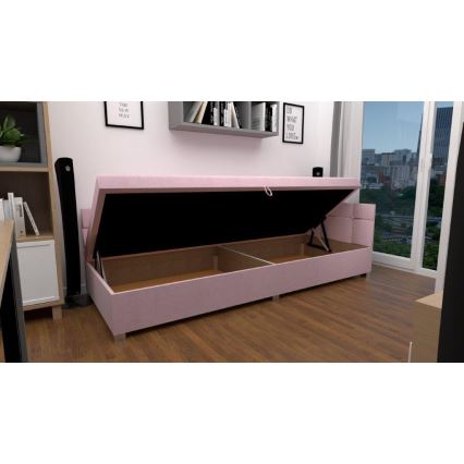 AMSTERDAM Upholstered Daybed with Reversible Headboard and Storage, 90x200 cm, Pink