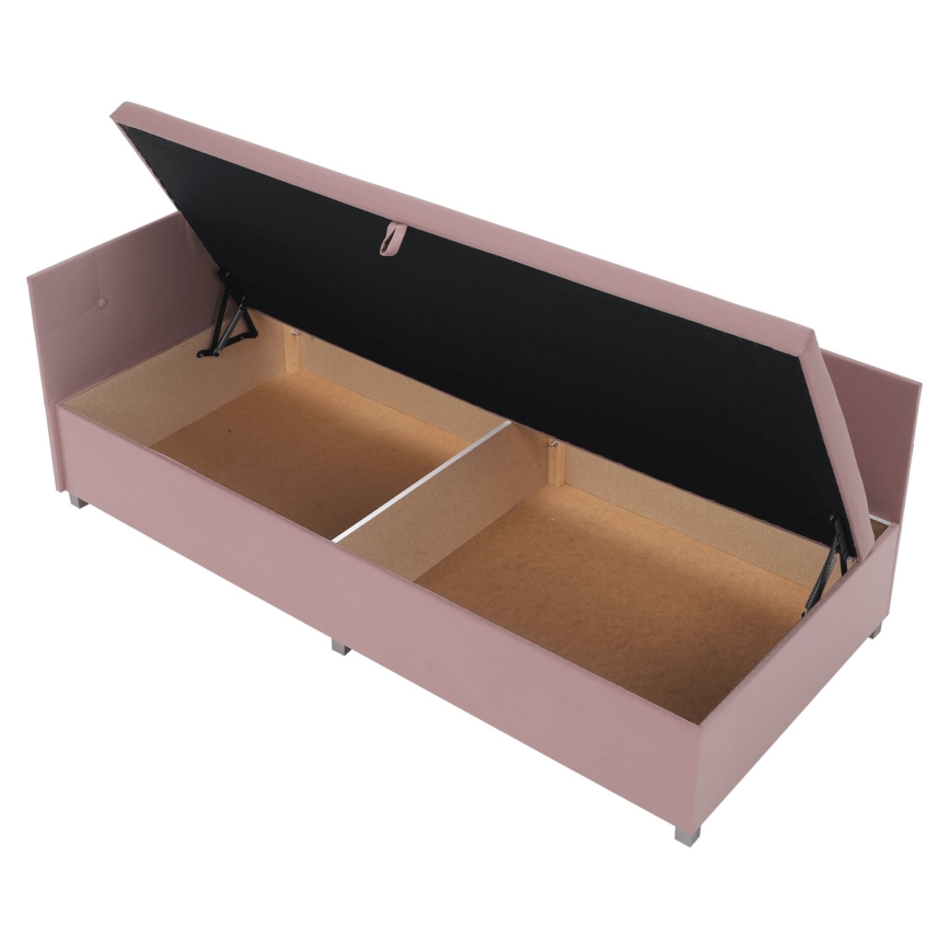 AMSTERDAM Upholstered Daybed with Reversible Headboard and Storage, 90x200 cm, Pink