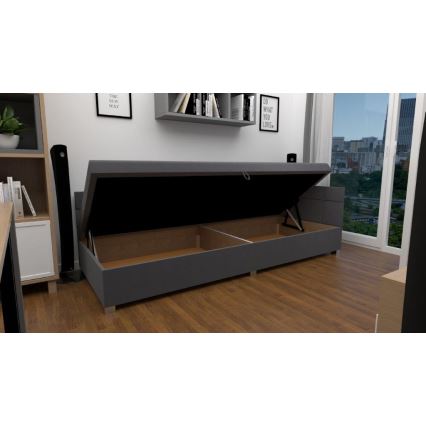 Upholstered divan bed with reversible headboard and built-in storage AMSTERDAM 90x200 cm grey