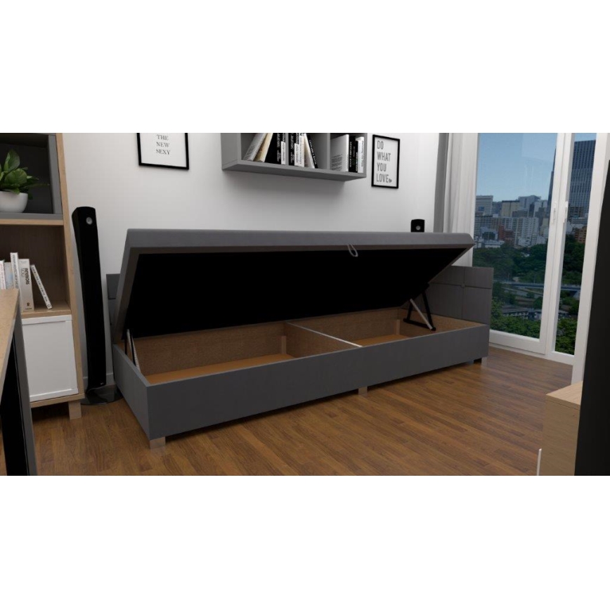 Upholstered divan bed with reversible headboard and built-in storage AMSTERDAM 90x200 cm grey