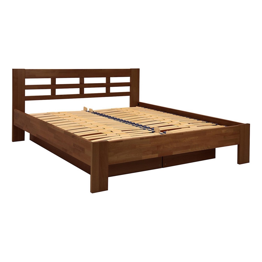 ANGELA 180x200 cm Solid Wood Double Bed with Storage – Dark Walnut