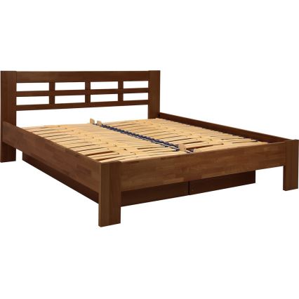 ANGELA 180x200 cm Solid Wood Double Bed with Storage – Dark Walnut