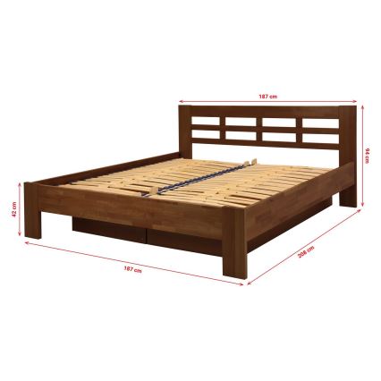 ANGELA 180x200 cm Solid Wood Double Bed with Storage – Dark Walnut