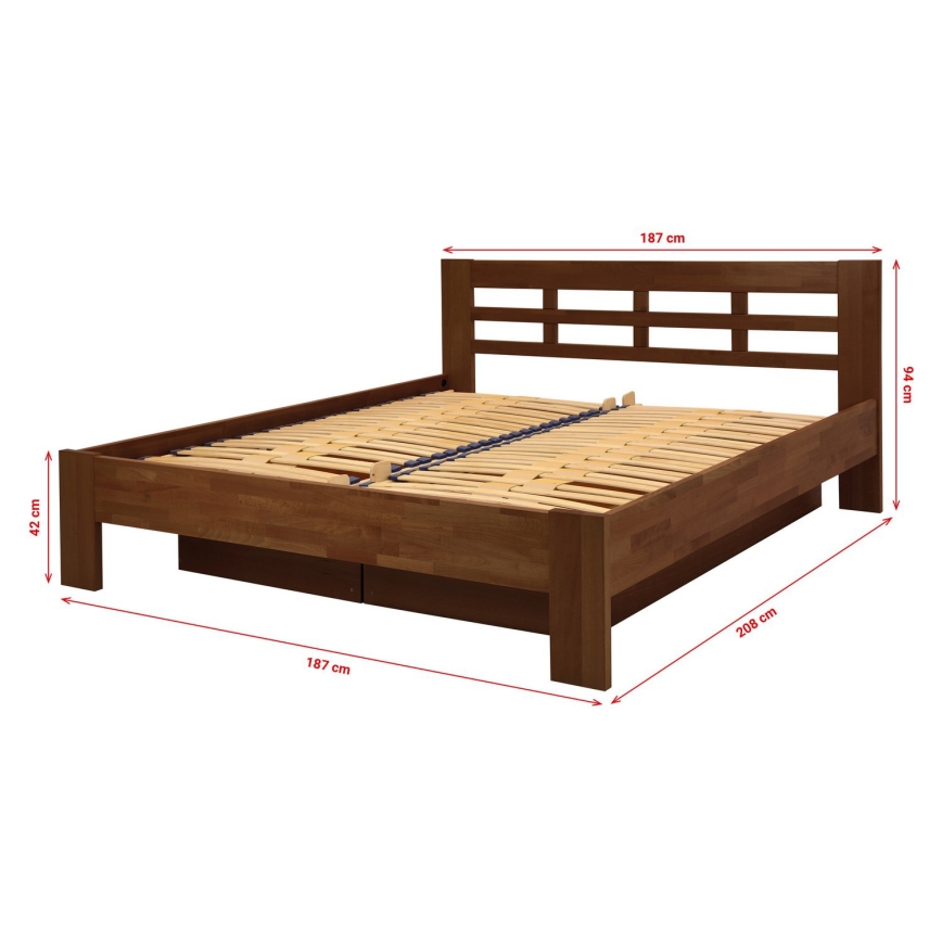 ANGELA 180x200 cm Solid Wood Double Bed with Storage – Dark Walnut