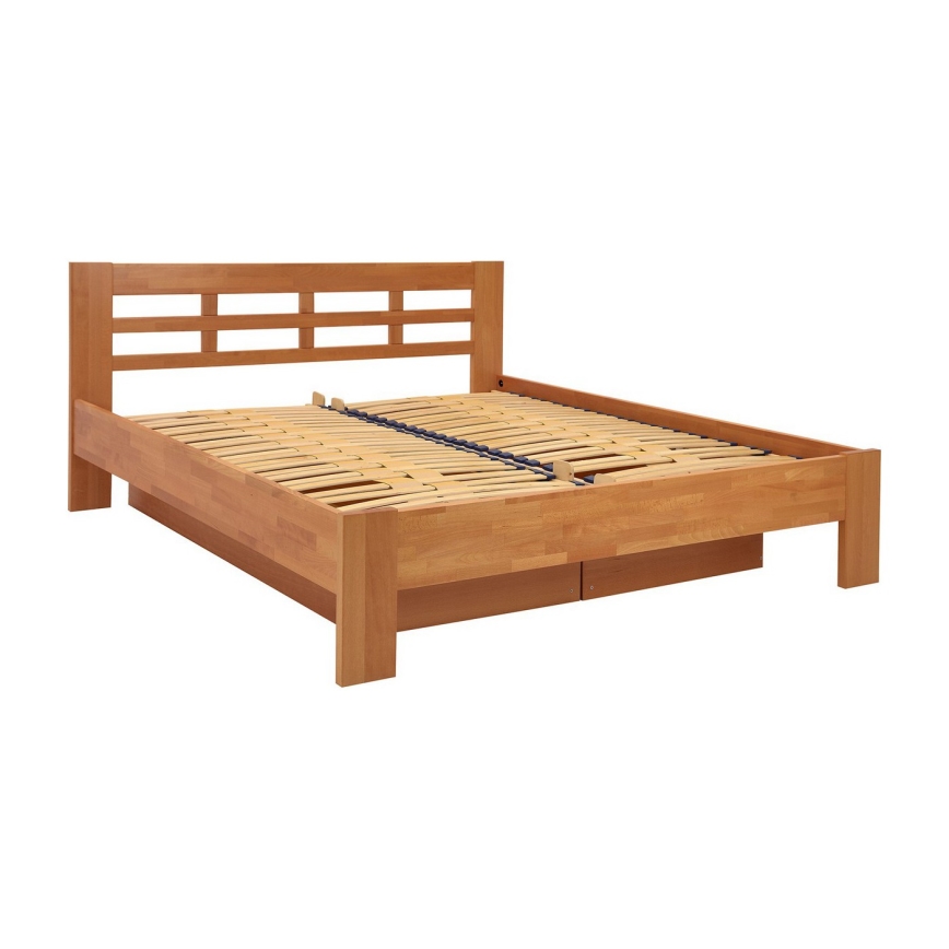 ANGELA 180x200 cm Solid Wood Double Bed with Storage, Walnut