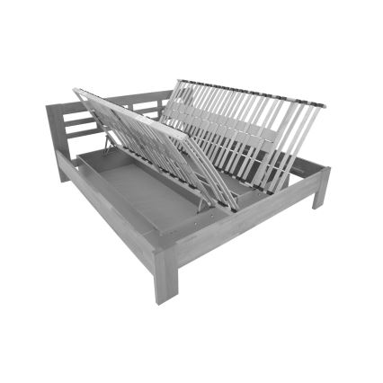 ANGELA 180x200 cm Solid Wood Double Bed with Storage, Walnut