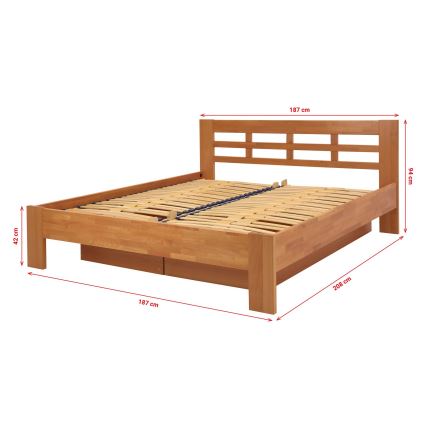 ANGELA 180x200 cm Solid Wood Double Bed with Storage, Walnut