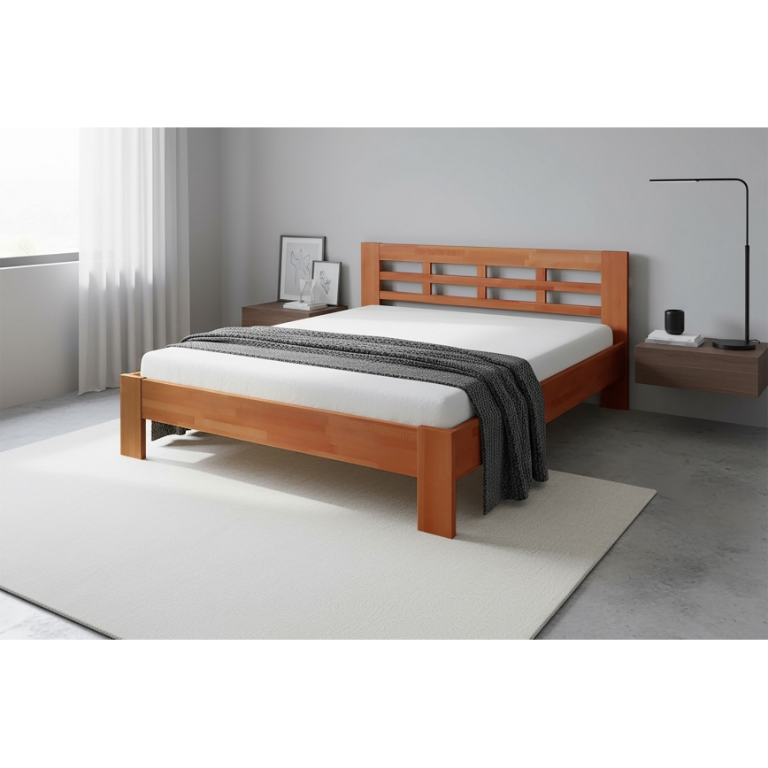 ANGELA Solid Wood Double Bed 180 x 200 cm, Light Walnut