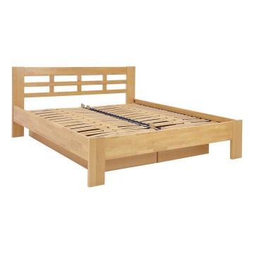 ANGELA Solid Wood Double Bed with Storage, 180x200 cm, Beech