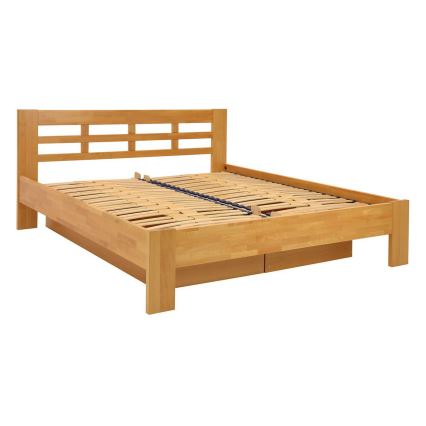 ANGELA Solid Wood Double Bed with Storage, 180x200 cm, Light Walnut