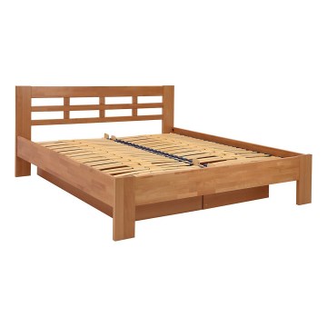 ANGELA Solid Wood Double Bed with Storage, 180x200 cm, Plum