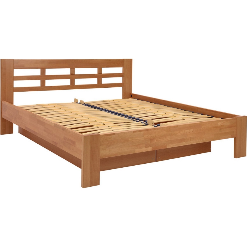 ANGELA Solid Wood Double Bed with Storage, 180x200 cm, Plum