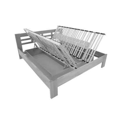 ANGELA Solid Wood Double Bed with Storage, 180x200 cm, Plum