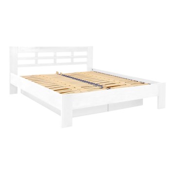 ANGELA Solid Wood Double Bed with Storage, 180×200 cm, White