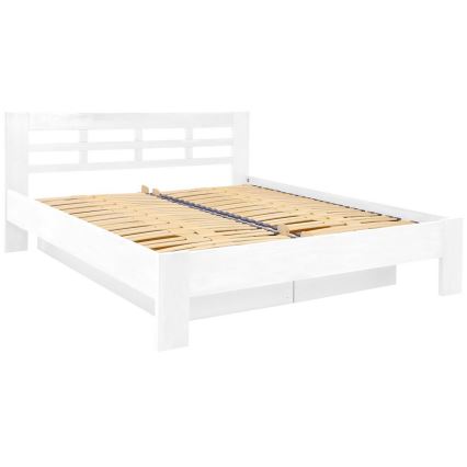 ANGELA Solid Wood Double Bed with Storage, 180×200 cm, White