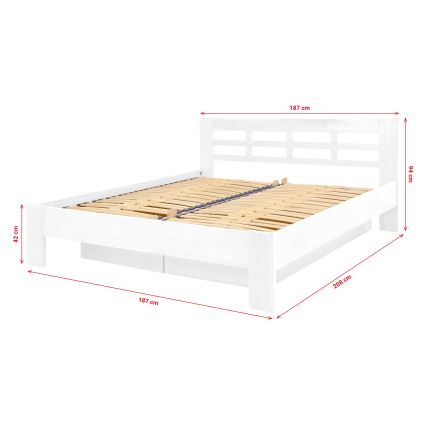ANGELA Solid Wood Double Bed with Storage, 180×200 cm, White