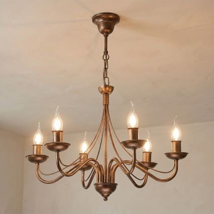ANTON Chain Chandelier 6xE14/60W/230V Bronze