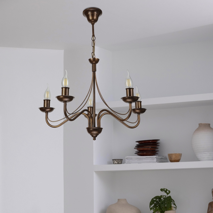 ANTON Chain-Hung Chandelier, 5 x E14/15W/230V, Bronze