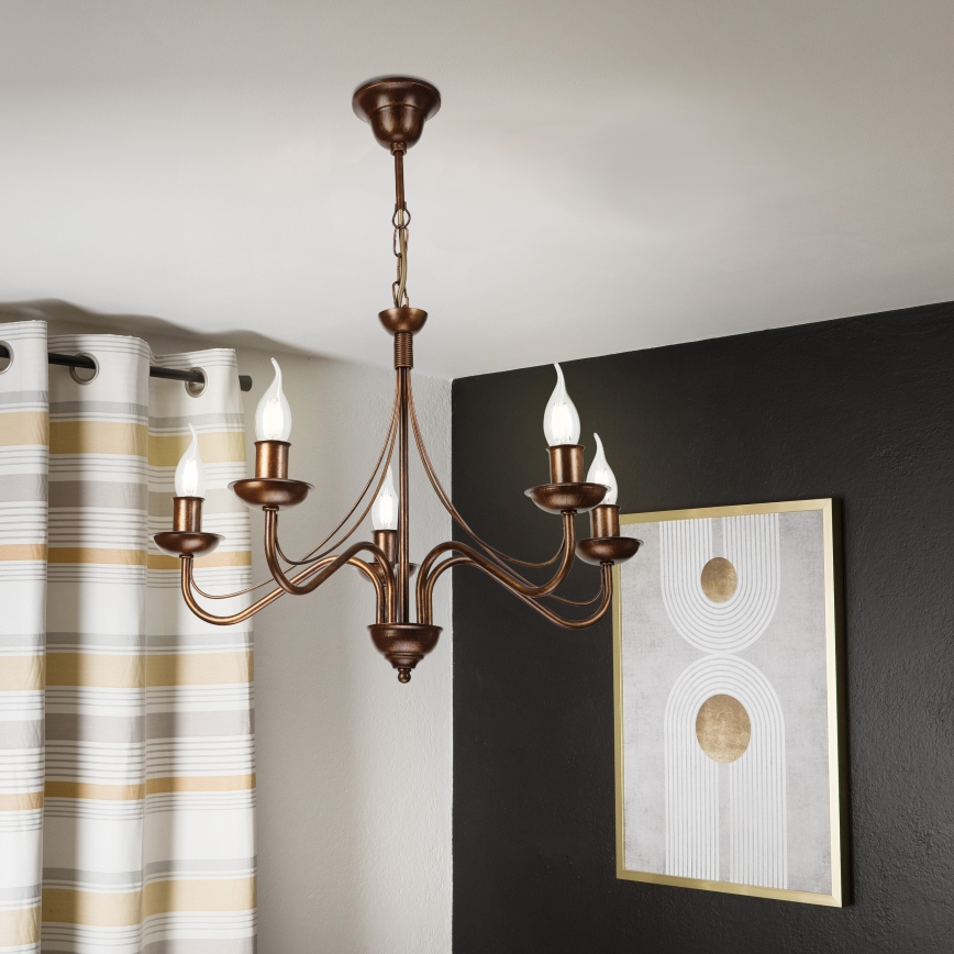 ANTON Chain-Hung Chandelier, 5 x E14/15W/230V, Bronze