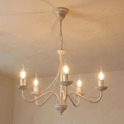 ANTON Chain-Hung Chandelier, 5xE14/60W/230V, White Patina