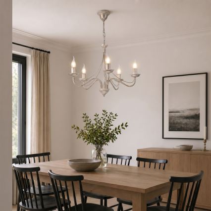 ANTON Chain-Hung Chandelier, 5xE14/60W/230V, White Patina