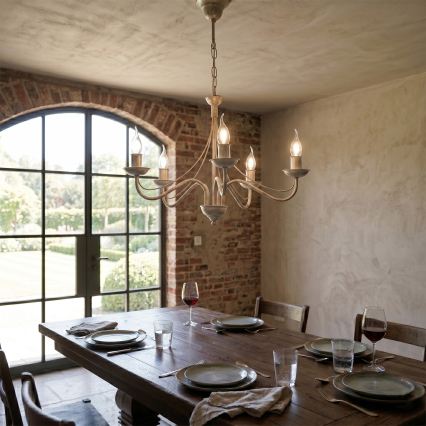 ANTON Chain-Hung Chandelier, 5xE14/60W/230V, White Patina