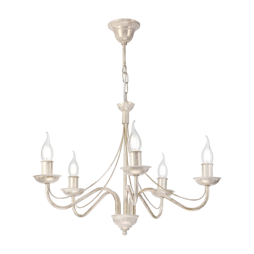 ANTON Chain-Hung Chandelier, 5xE14/60W/230V, White Patina