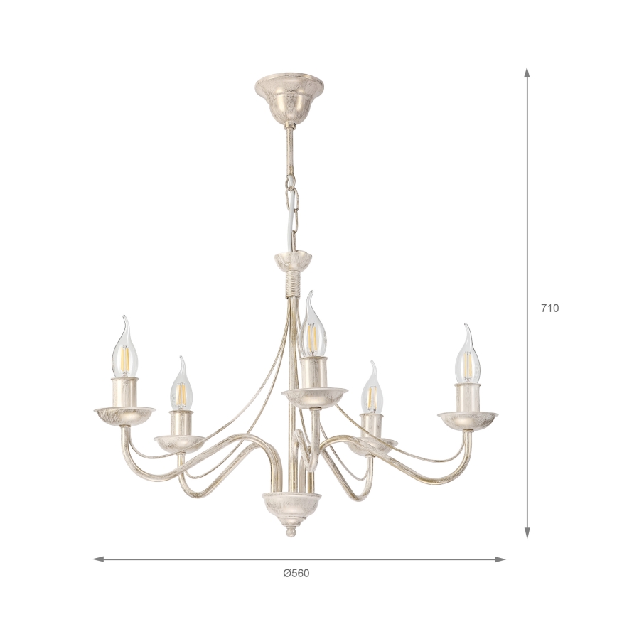 ANTON Chain-Hung Chandelier, 5xE14/60W/230V, White Patina