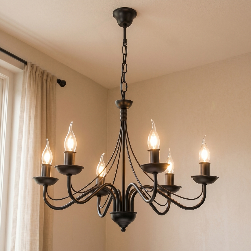 ANTON chain-hung chandelier 6xE14/60W/230V black
