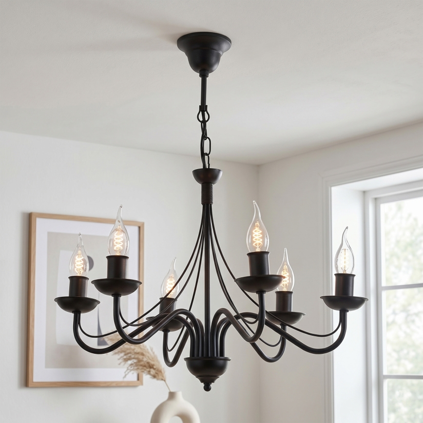 ANTON chain-hung chandelier 6xE14/60W/230V black