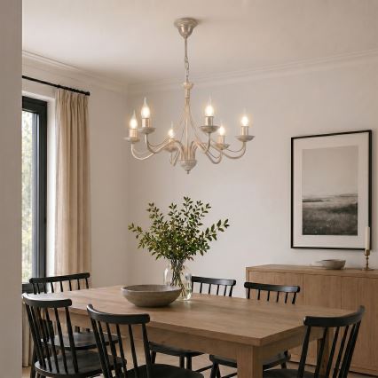 ANTON chain-hung chandelier 6xE14/60W/230V, white patina finish