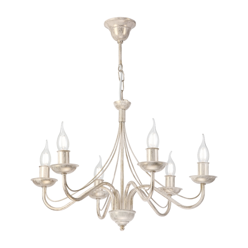 ANTON chain-hung chandelier 6xE14/60W/230V, white patina finish