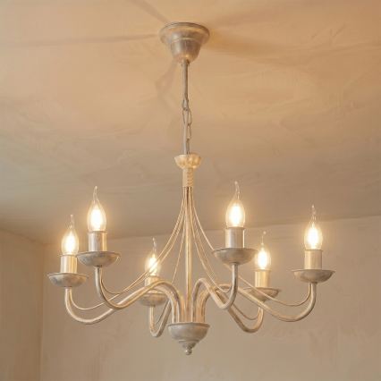ANTON Chain-Hung Chandelier 6xE14/60W/230V White Patina