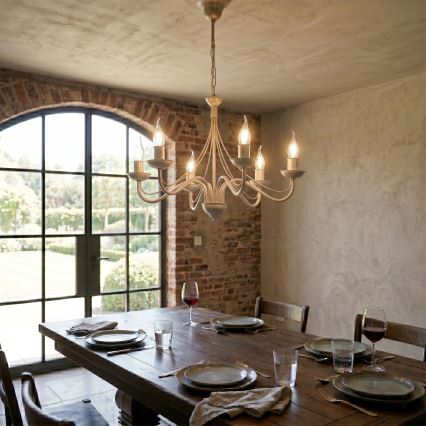 ANTON Chain-Hung Chandelier 6xE14/60W/230V White Patina