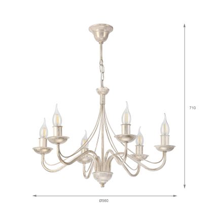 ANTON Chain-Hung Chandelier 6xE14/60W/230V White Patina