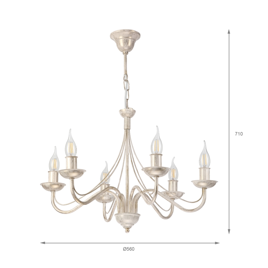 ANTON Chain-Hung Chandelier 6xE14/60W/230V White Patina