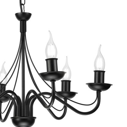 ANTON chain-hung chandelier, 6× E14 sockets, 60 W max, 230 V, black