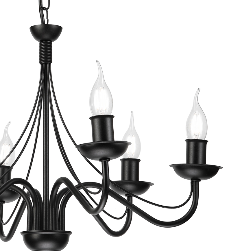ANTON chain-hung chandelier, 6× E14 sockets, 60 W max, 230 V, black