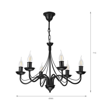 ANTON chain-hung chandelier, 6× E14 sockets, 60 W max, 230 V, black