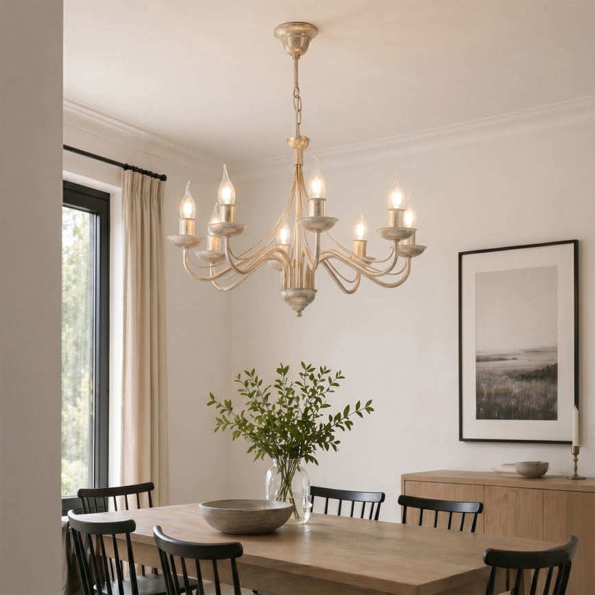 ANTON Chain-Hung Chandelier 8x E14/60W/230V, White Patina