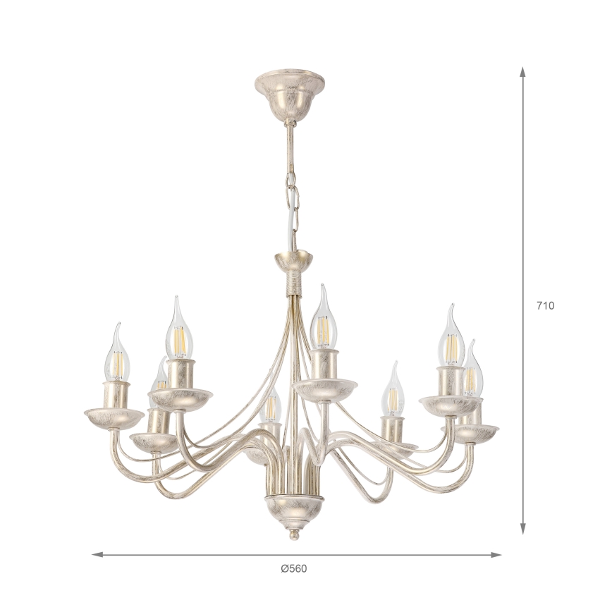 ANTON Chain-Hung Chandelier 8x E14/60W/230V, White Patina