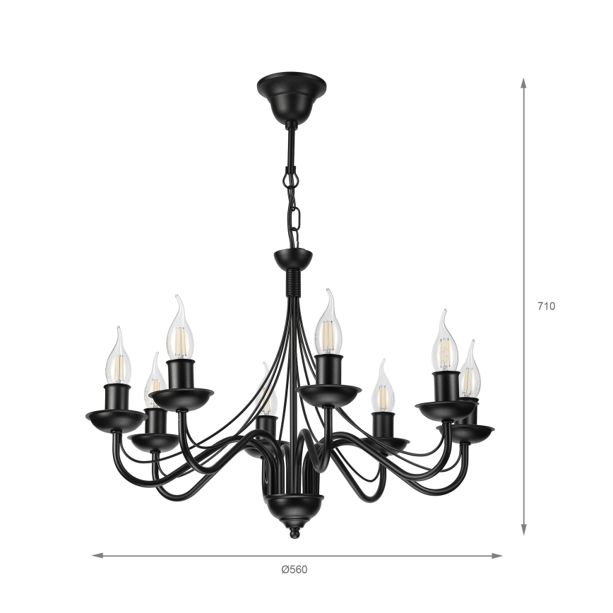 ANTON Chain-Hung Chandelier 8xE14/60W/230V, Black