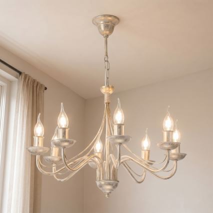 ANTON Chain-Hung Chandelier 8xE14/60W/230V, White Patina Finish
