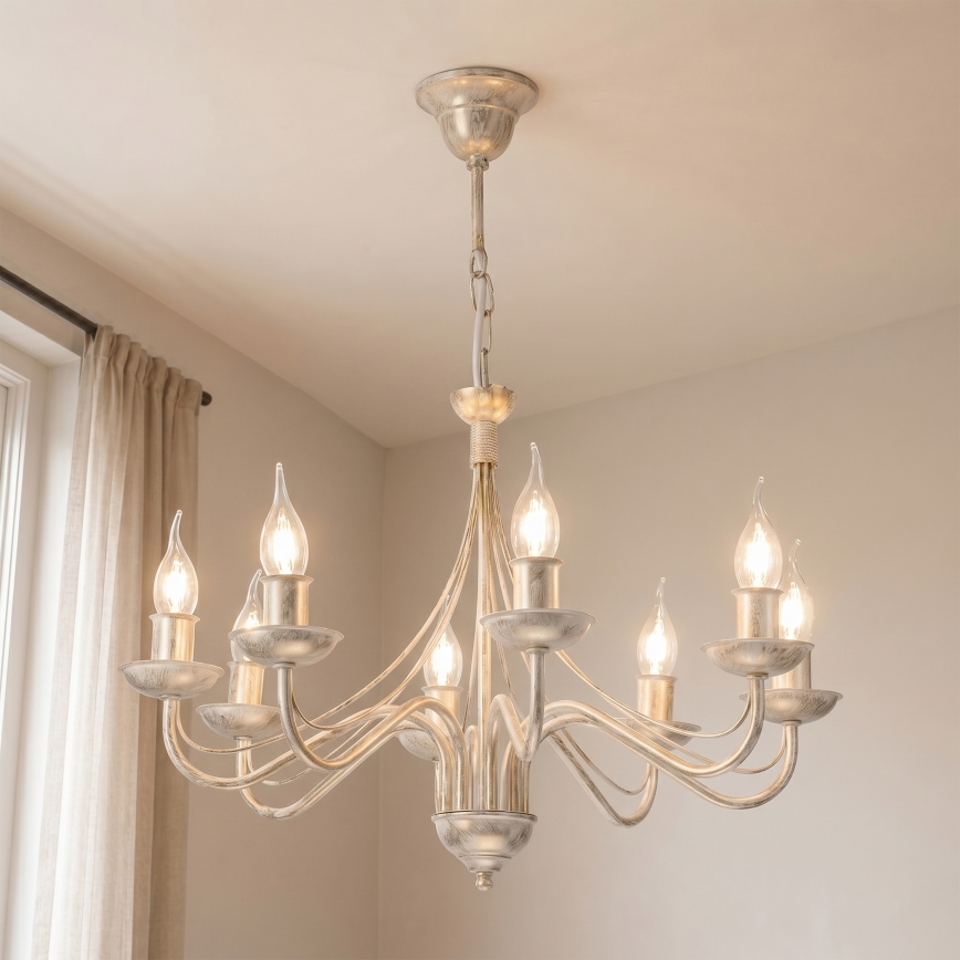 ANTON Chain-Hung Chandelier 8xE14/60W/230V, White Patina Finish