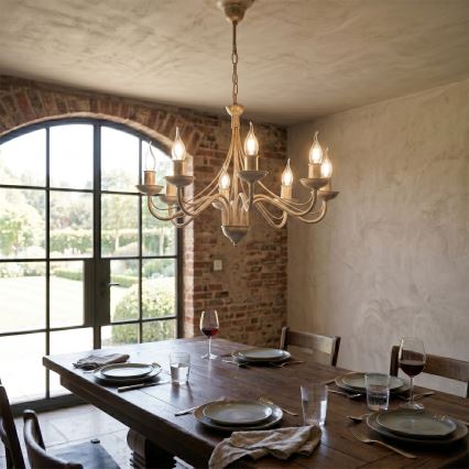 ANTON Chain-Hung Chandelier 8xE14/60W/230V, White Patina Finish