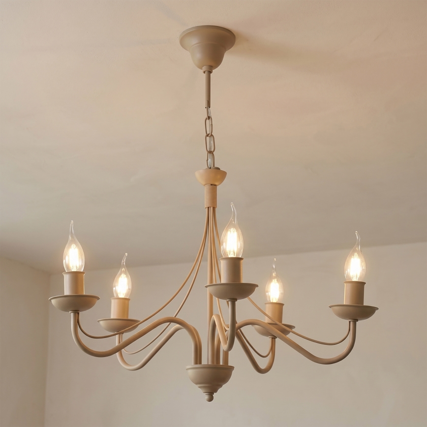 ANTON chain-mounted chandelier 5xE14/60W/230V, beige