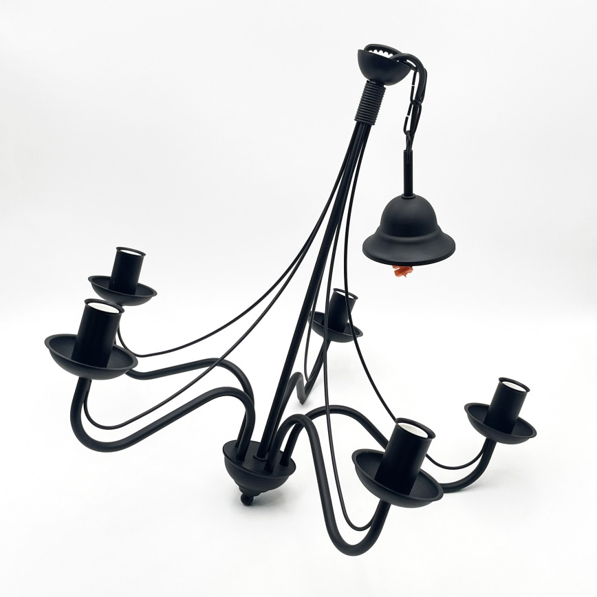 ANTON Chain-Mounted Chandelier, 5× E14 Sockets (15W each), 230V, Black